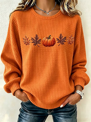 Casual Crew Neck Maple Leaf Sweatshirt Printing