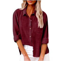 Plain Shirt Collar Long Sleeve Regular Casual Loose Shirt