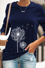 Dandelion Print Crew Neck Long Sleeves Sweatshirt