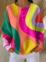 Women's Geometric Pattern Art Print Casual Cotton Waffle Sweatshirt