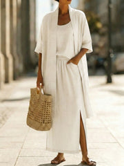 Elegant Minimalist Linen Cotton Three-piece Set - Cozy Daily Outfit