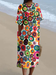 Women's Retro Minimalist Abstract Art Print Flowy Dress