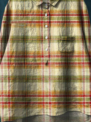 Vintage Plaid Pattern Art Print Casual Cotton And Linen Shirt