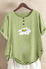 Floral Print Round Neck Short Sleeves Shirts & Tops