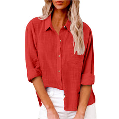 Plain Shirt Collar Long Sleeve Regular Casual Loose Shirt