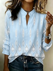 Women Geometric Casual Blouse V Neck Long Sleeve Printing Top
