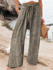 Women's Floral Art Printed Cotton And Linen Casual Pants