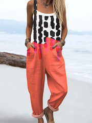 Women's Vintage Abstract Geometric Art Print Casual Cotton Wide Leg Jumpsuit