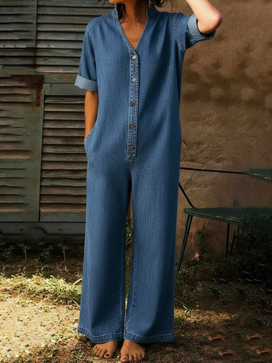 Women's Casual Denim Wide-leg Jumpsuit