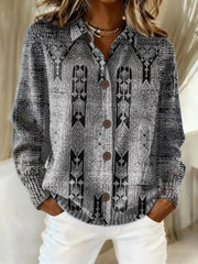 Women's Vintage Print Collared Sweater