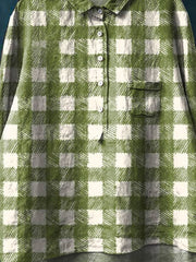 Vintage Plaid Pattern Art Print Casual Cotton And Linen Shirt