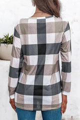 Plaid Print V-neck Long Sleeves Casual Sweatshirt