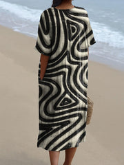 Three-Dimensional Swirl Art Printed Women's Flowy Dress