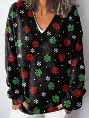 Women'S Christmas Cat Paw Print Sweater