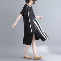 Black Natural Cotton Dress Casual Casual Dress Fine Short Sleeve O Neck Cotton Dress