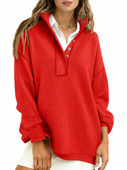 Women's Stand Collar Waffle Knit Sweatshirt
