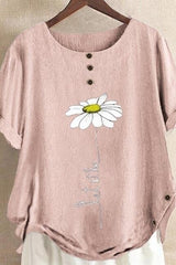Floral Print Round Neck Short Sleeves Shirts & Tops