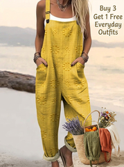 Women's Vintage Floral Pattern Art Print Casual Cotton Linen Wide Leg Jumpsuit