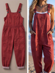 Women's Vintage Floral Pattern Art Print Casual Cotton Linen Wide Leg Jumpsuit
