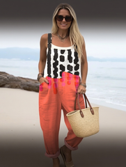 Women's Vintage Abstract Geometric Art Print Casual Cotton Wide Leg Jumpsuit