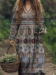 Ethnic Heritage Pattern Printed Women's Pocket Cotton Dress