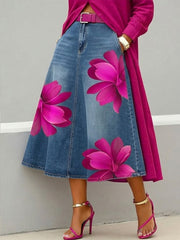 🔥Buy 3 Get 1 FREE – Code: 4FREE | Casual Artistic Floral-print A-line Denim Skirt