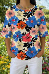 Womens Multicolor Bold Floral Print Casual Waffle Cotton Shirt