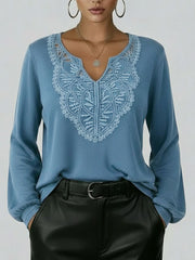 Women's V-neck Long-sleeved Casual Loose Denim Top