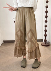 Summer New Apricot Lace Splicing Wide Leg Pants