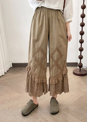 Summer New Apricot Lace Splicing Wide Leg Pants