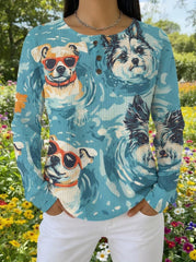 Playful Puppy Print Women's Waffle Knit Top