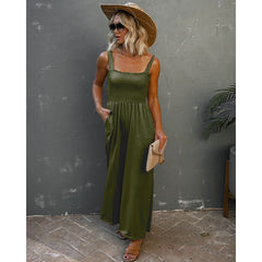 Smocked Pocketed Jumpsuit In Orenge
