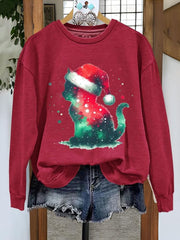 Cat Christmas Art Print Casual Sweatshirt