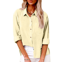 Plain Shirt Collar Long Sleeve Regular Casual Loose Shirt