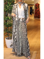 Women's Animal Print Cotton and Linen Cardigan and Pants Two-piece Set