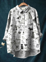 Vintage Lovely Dogs Art Print Casual Cotton And Linen Shirt