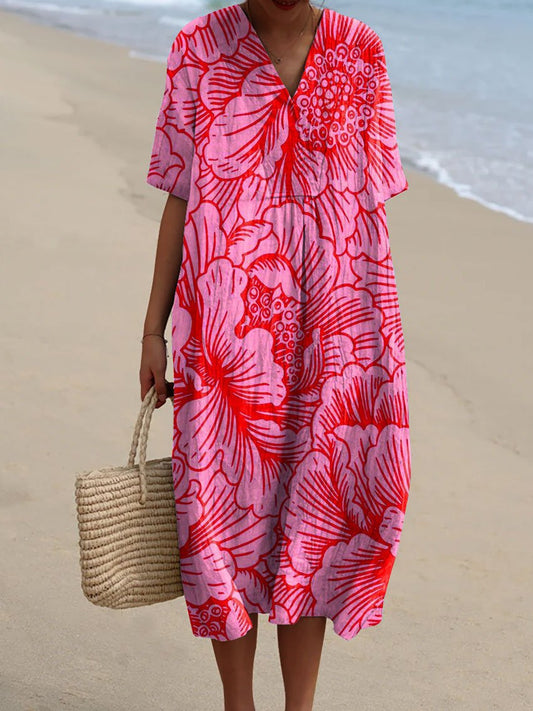 Women's Flower Art Print Flowy Dress