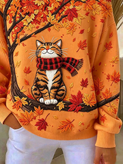 Casual Cat Crew Neck Long Sleeve Sweatshirt