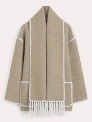 Women's Thickened Loose Woolen Coat with Scarf and Tassels