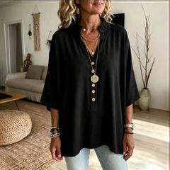 Women's Solid-color V-neck Short sleeve Casual Loose Cotton-linen Top