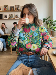 Women's Vintage Lovely Floral Art Print Knit Turtleneck Pullover Sweater