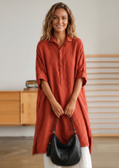 Jade Green Linen Women Casual Linen Shirt Dress