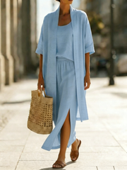 Elegant Minimalist Linen Cotton Three-piece Set - Cozy Daily Outfit