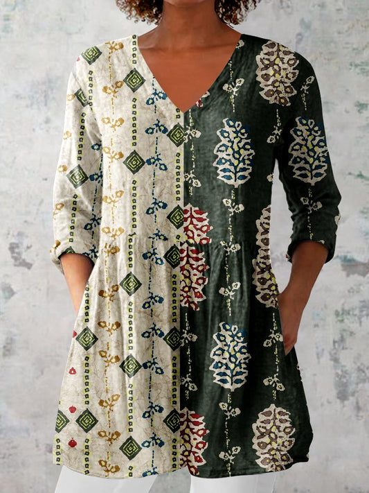 Women's Elegant Floral Motion V Neck Top