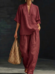 Casual And Cozy Minimalist Linen Two-piece Set