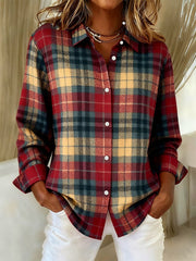 Women's Plaid Print Casual Lapel Shirt