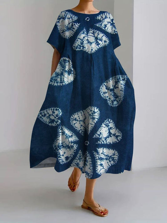 Women's Vintage Lovely Floral Art Print Large Size Loose Casual Dress