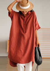 Jade Green Linen Women Casual Linen Shirt Dress