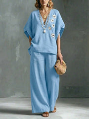 Casual Linen And Cotton Two-piece Set