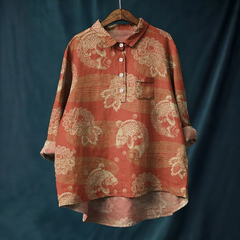 Traditional Orange & Beige Floral Shirt